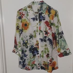 Coldwater Creek Water Color Printed ZipFront Shirt
